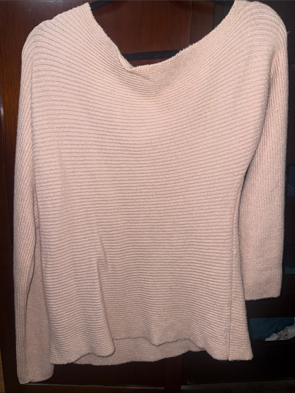 Treasure & Bond Off-the-Shoulder/Asymmetrical Ribbed Sweater in Light Pink